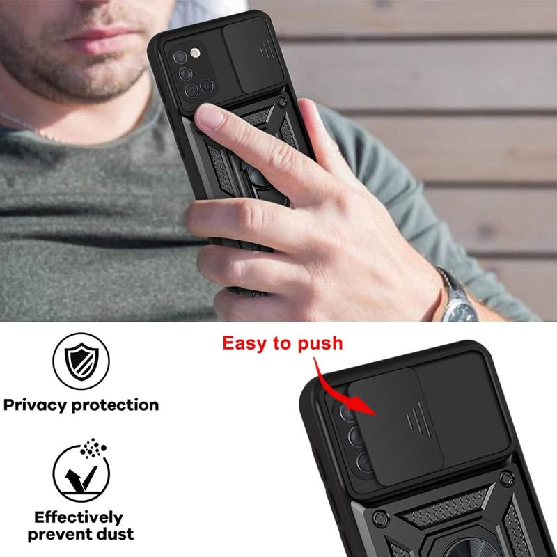 Image of FirstChoice Robot Shutter Case Hard Ring Case, Silicone TPU Shockproof Tough Armour Hard Phone Cover for Samsung Galaxy A31 - Black (Sliding Camera Window)