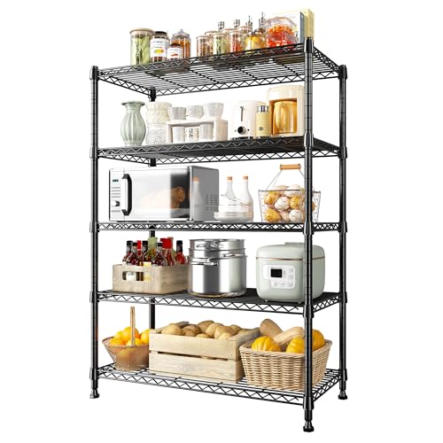 REIBII 5-Tier Wire Shelving Storage Shelves Metal Shelves,1020 LBS Adjustable Heavy Duty Metal Shelving Units and Storage for Garage Pantry Kitchen Bathroom 29