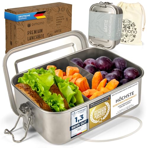 Dimono® Lunchbox Brotdose 850ml Auslaufsichere Bento-Box Brotzeit-Dose aus Edelstahl; Wasserdichte Nachhaltige Dose mit Fächer & Dichtungen Dimono® Lunchbox Brotdose 850ml Auslaufsichere Bento-Box Brotzeit-Dose aus Edelstahl; Wasserdichte Nachhaltige Dose mit Fächer & Dichtungen