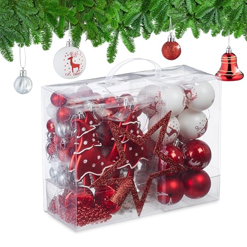Relaxdays Weihnachtskugeln 103er Set, Kunststoff, Weihnachtsbaumdeko...