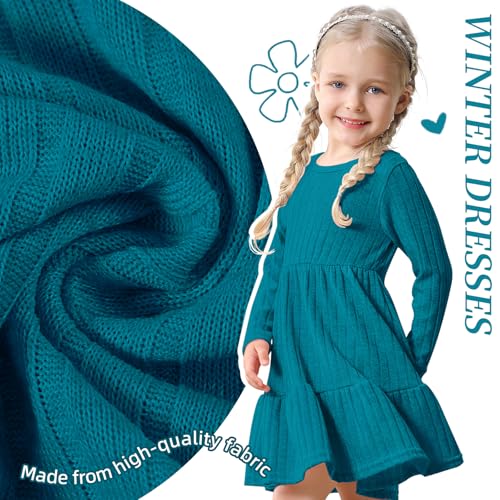 Image of Toddler Baby Girl Long Sleeve Dress Girls Knit Sweater Dresses Tiered Kids Swing Holiday Clothes Fall Winter