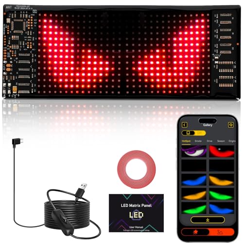 Image of Vanesa Led Eyes for Car Windshield 2.8 * 6.8 inches, Flexible Led Eyes, Windshield Eyes Animated led for Truck, Programmable Scrolling LED Sign for Business Car Truck Shop Concert
