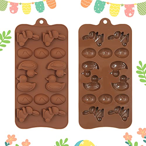 4 Pack 45 Cavity Large Easter Egg Chocolate Mold,Easter Eggs Silicone Molds,,Lollipop Bunny Duck Mold,Egg Silicone Chocolate Candy Cake Gummy Cookie Mold Trays For Cake Diy Easter Baking Tools #TOP1