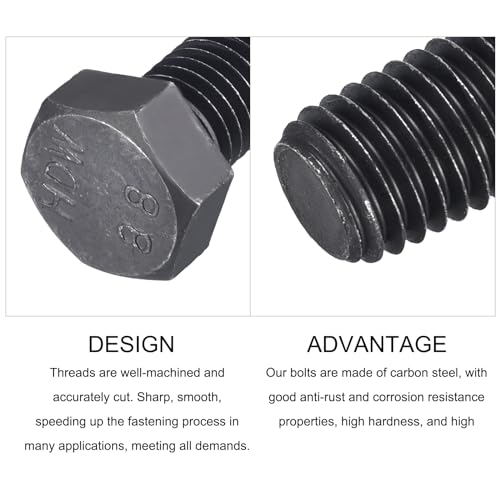 Image of METALLIXITY Hex Bolts (M14-2x50mm) 3Pcs, 8.8 Grade Carbon Steel Fully Threaded Black Oxide, Coarse Thread UNC Hex Head Screw Bolt - for Furniture Repair