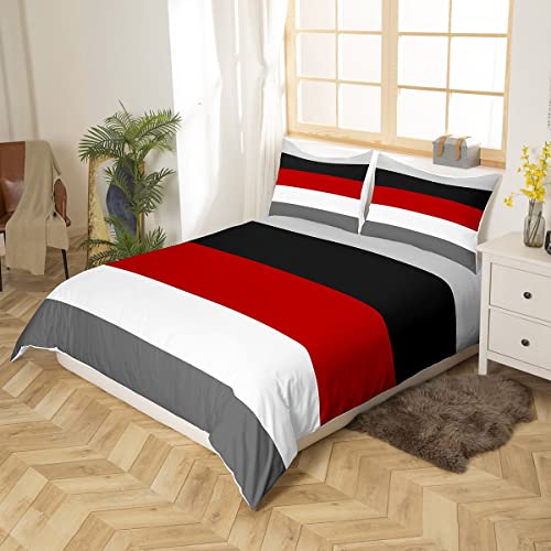 Homewish Red Black Stripes King Size Duvet Cover Set including 2 Pillowcases, 100% Soft & Breathable Polyester, Zip Closure - Image 2