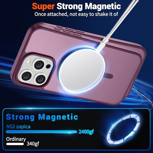 Image of SUPFINE Magnetic for iPhone 15 Pro Case (Compatible with MagSafe) (Military Grade Drop Protection) Translucent Matte Shockproof Phone Case, Wine Red