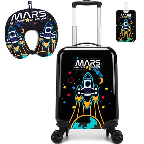 Image of Kids Carry on Luggage Sets Boys Small Hardshell Suitcases with Wheels Toddler Suitcase Set 2 Piece Neck Pillow Airplane Kid's Traveling Essentials 16 Inches