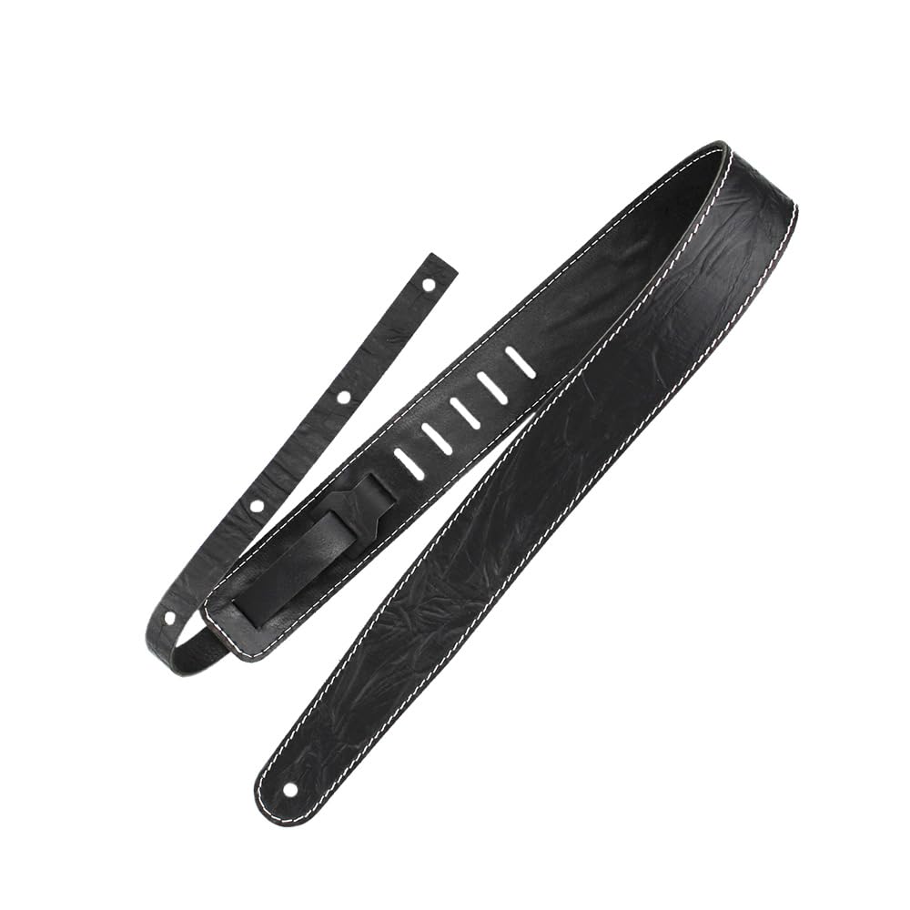 Richter Leder Raw II Contour Wrinkle Black - Handgearbeiteter Gitarrengurt