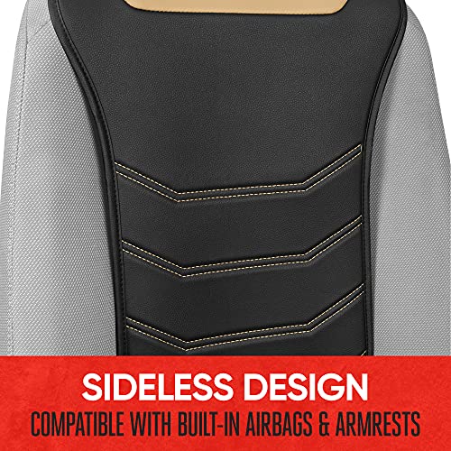 Image of Motor Trend LuxeFit Beige Seat Covers for Cars Trucks Van SUV (2 Pack), Premium Faux Leather Car Seat Covers, Easy to Install Automotive Seat Covers with Storage Pockets, Fits Most Vehicles