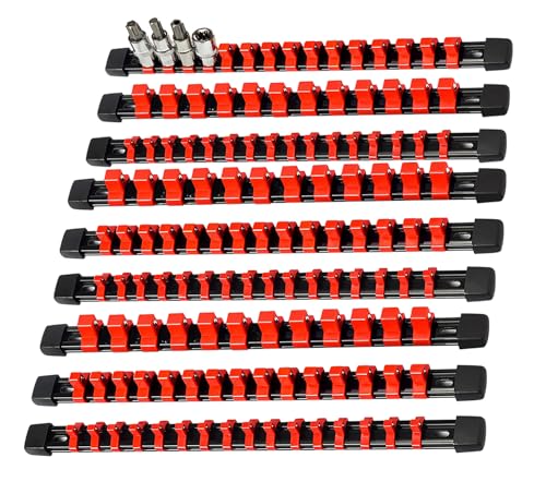 Image of AMM 9-Piece Socket Organizer, 1 /2, 3 /8 & 1 /4 inch Drive ABS Socket Holder, Heavy Duty Socket Racks