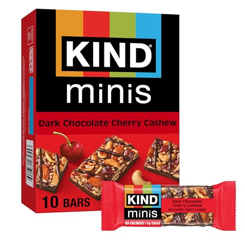 KIND Mini Snack Bars, Dark Chocolate Cherry Cashew, Gluten Free, Low Sugar, Low Calorie Snacks, 10 Count