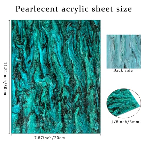 Image of Pearl Glitter Cast Acrylic Sheet 1 /8 Inch for Laser Cutting 12x8 Inch Sparkly Water Stream Pattern Acrylic for Laser Engraving, Crafts, DIY Projects (2, Turquoise, 12x8 Inch)