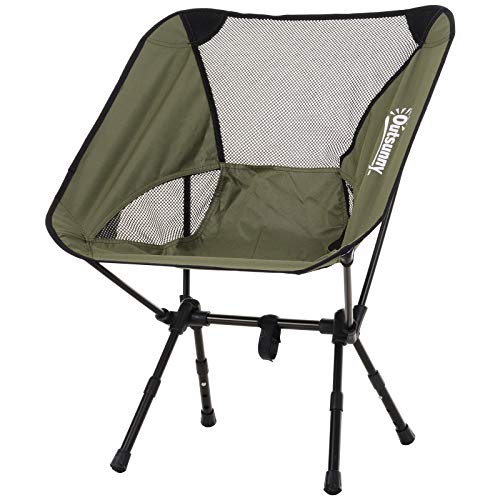 Outsunny Silla de Camping Plegable con Bolsa de Transporte Altura Ajustable Ligera Sporta hasta 120kg Aluminio y Poliéster 58x49x64cm Verde