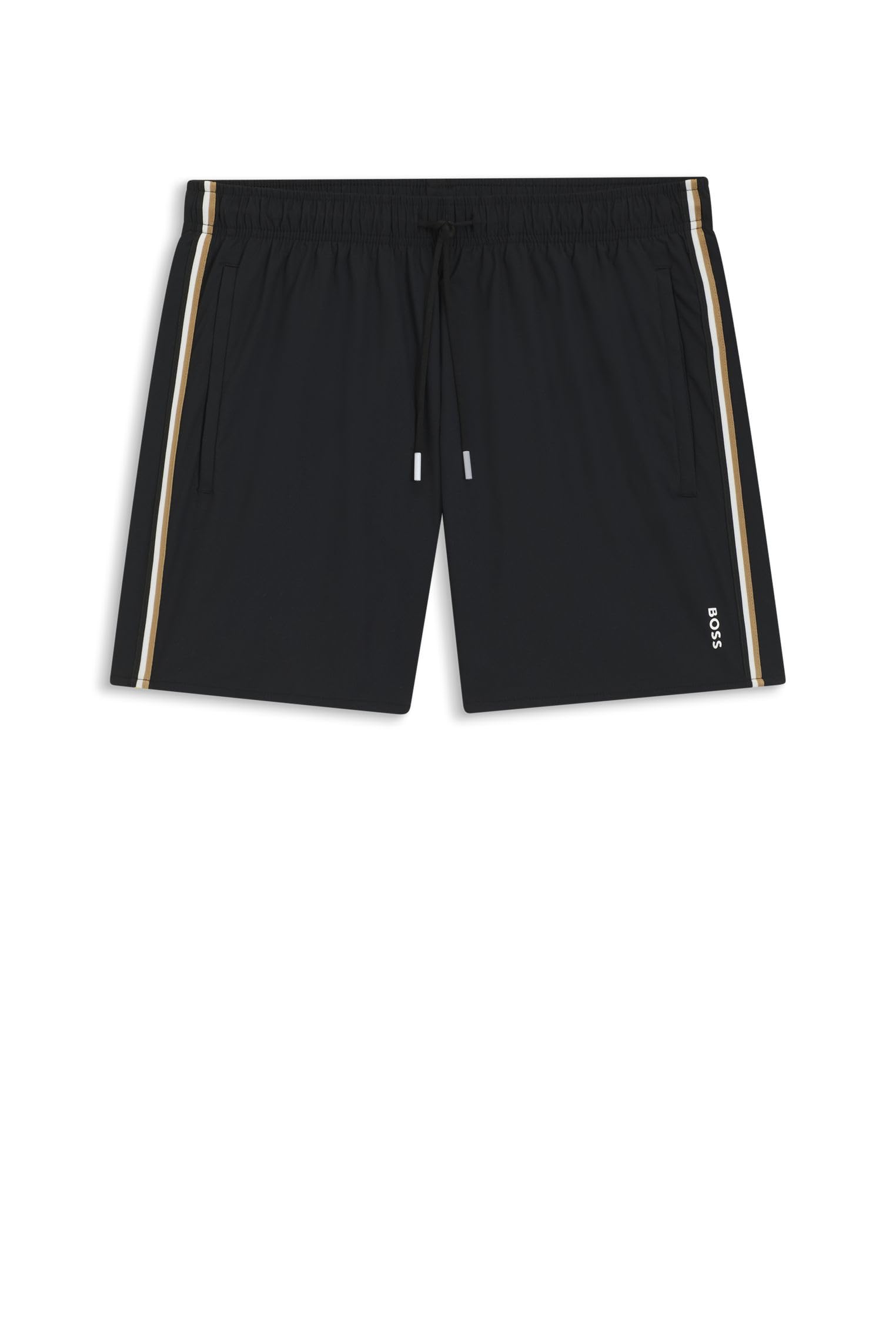 BOSS Mens Iconic Recycled-Material Swim Shorts with Logo and Signature Stripe