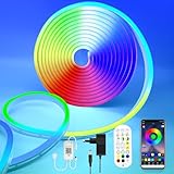 calflux Neon Led strip 5m,12V RGB Flexible Neon LED Streifen,IP65 Wasserdichtes LED Band Neon,APP Steuerung, mit Fernbedienung für Innen-Außendekoration