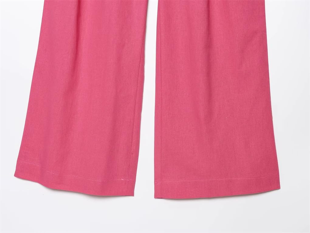 Women's Solid Color Elastic Waist Tie Casual Wide Leg Pants