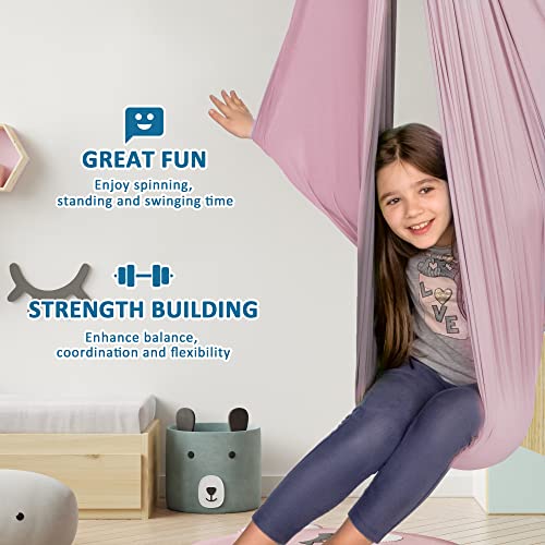 OUTREE Sensory Swing, Double Layer Therapy Swing with 360° Swivel Hanger, Healing & Relaxing Cuddle Sensory Swing for Kids and Adults with Autism, ADHD, Sensory Processing Disorder(Pink and Gray) - Image 5