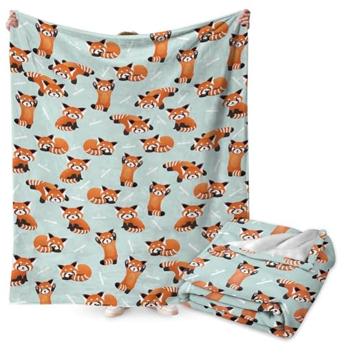 Red Panda Couverture en Flanelle Douce et Confortable avec Motif Mignon Dessin Animé Amusant et Coloré pour Enfants Canapé lit Décoration pour Enfants 100 x 150CM