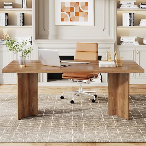 Tribesigns 63-inch Executive Desk, Vintage Home Office Computer Desk with Large Tabletop, Farmhouse Wood Writing Conference Table Workstation for Office, Study, Walnut Brown - Image 5