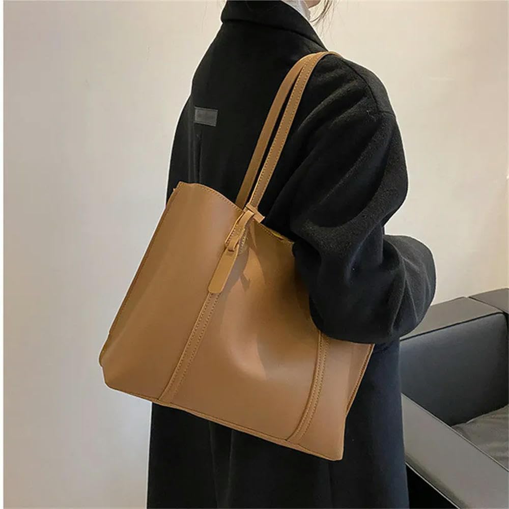 DYRBF - Bolsa de mano de piel sintética suave para mujer, bolsa de hombro de gran capacidad con cremallera superior, bolsa de trabajo ligera para laptop de 14 pulgadas, bolsa con bolsillos para viajes