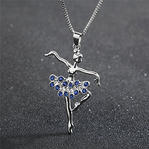 OUGWA Little Girl Necklace Dancer Ballet Recital Gift Ballerina Dance Necklaces (2Pcs Pink & Blue)3