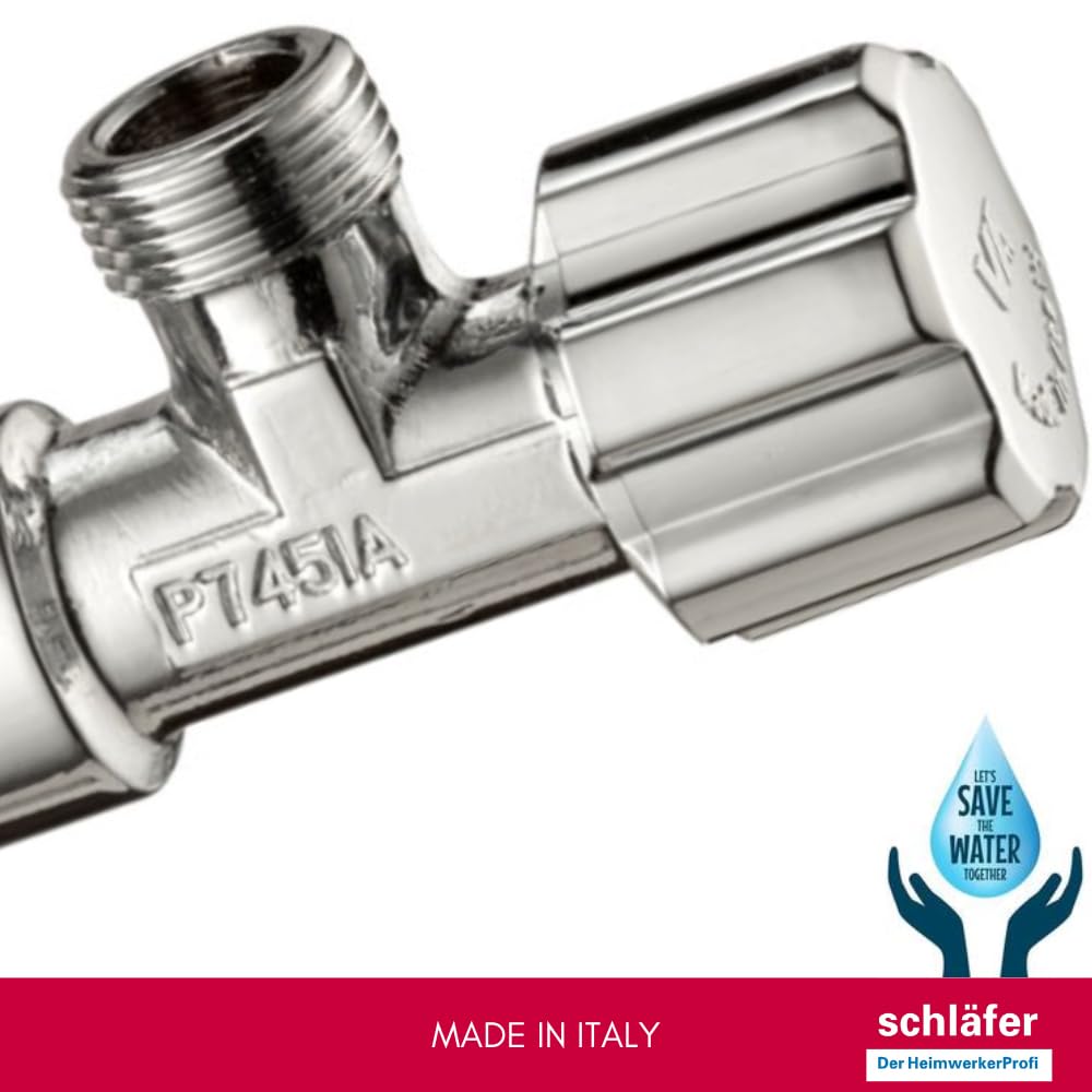 Schläfer 3437208 - Robinet d'angle universel 1/2, Robinet d'angle sous évier pour lavabo, bidet, robinet sous évier, robinet pour réservoir de toilette 1/2x3/8, robinet d'arrêt. Chrome