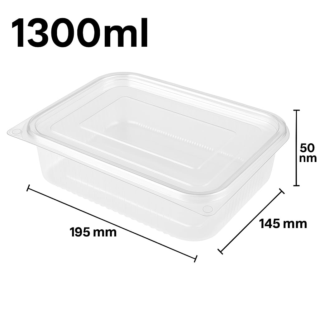 Generico set Vaschette per Alimenti con Coperchio attaccato Trasparenti in Pet VARIE MISURE Contenitori per Alimenti Riutilizzabili Chiusura ermetica (200 pz 195x145x50 mm 1300ml)