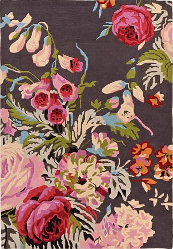 Restoration and Renovation Modern Rose Floral Wool Rug | Handmade Area Rug with Garden Colorful Flowers for Living Room Dining Room and Kitchen (Brown, 9x6 ft)