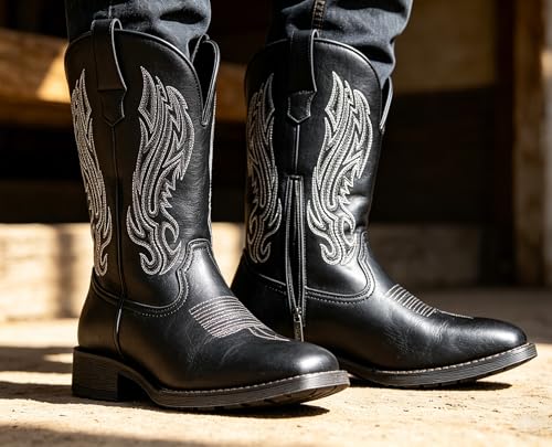 Image of Jousen Cowboy Boots for Men Embroidery Men's Western Boots Retro Square Toe Mens Boot Botas Vaqueras Para Hombre