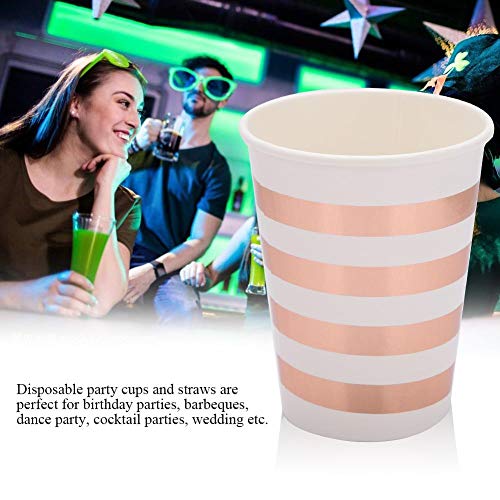 FTVOGUE Rose/Goud/Gestreept Papier Bekers/Rietjes Wegwerpservies Feestbenodigdheden voor Verjaardagsfeest Bruiloft - Afbeelding 8