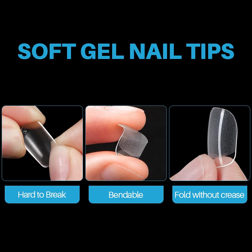 ASENTER XS Square Nail Tips, 450Pcs Half Matte Soft Gel - Image 2