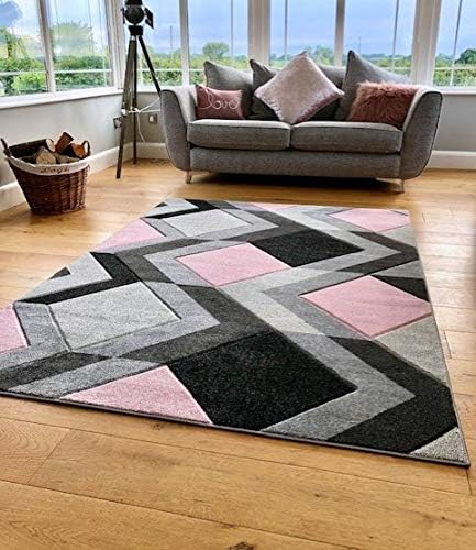 Small Large Blush Pink Silver Grey Geometric Design Rugs Runners Mats (60x120cm)