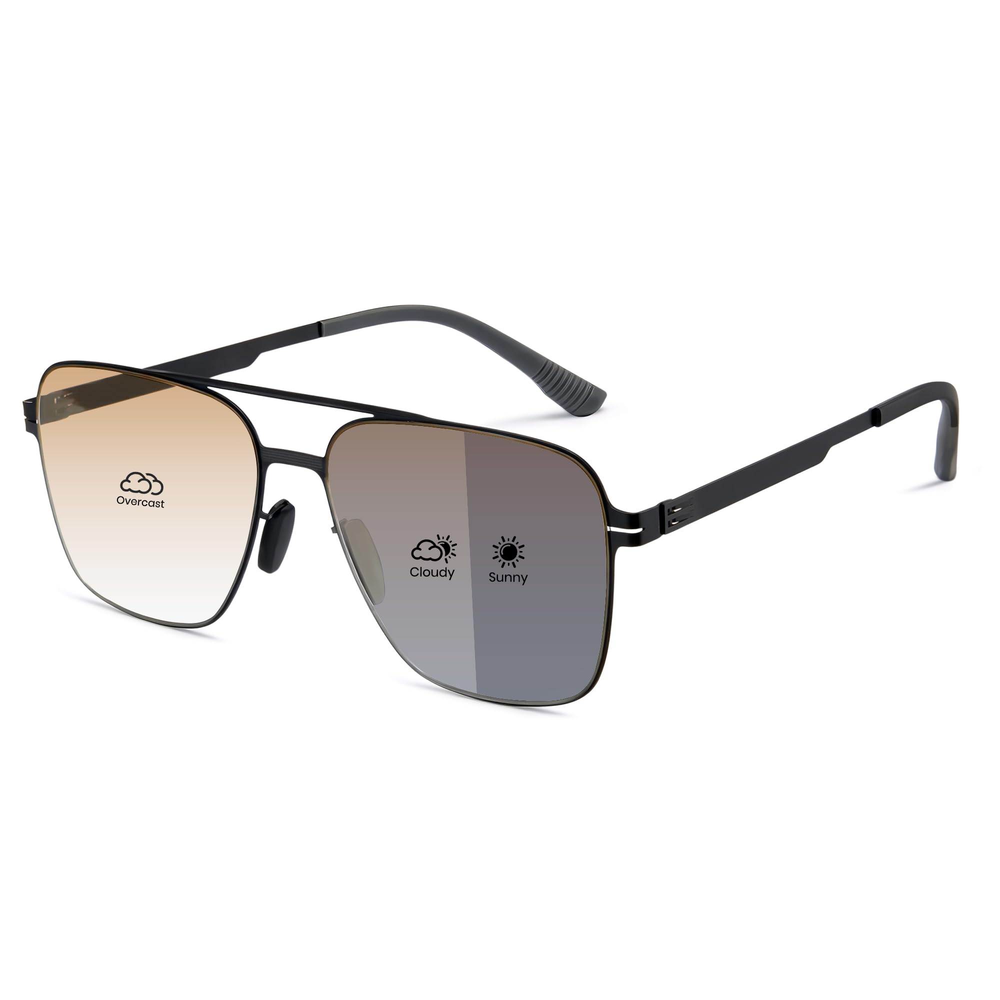 Cyxus Photochromic Aviator Sunglasses Men, Screwless Frame Nylon Lens 1415