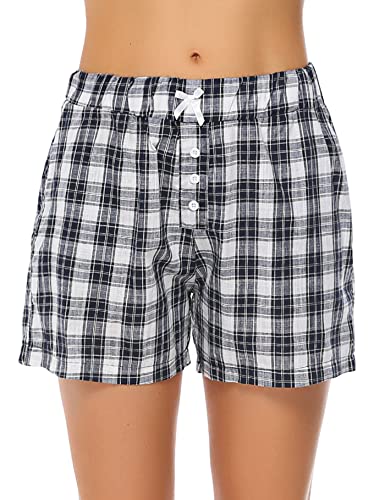 Aseniza Pantalon Corto Mujer Algodón Pantalones Pijama Corto para Mujer de Verano a Rayas Pantalón de casa Comodo y Suelto con Cordón Ajustable Cover