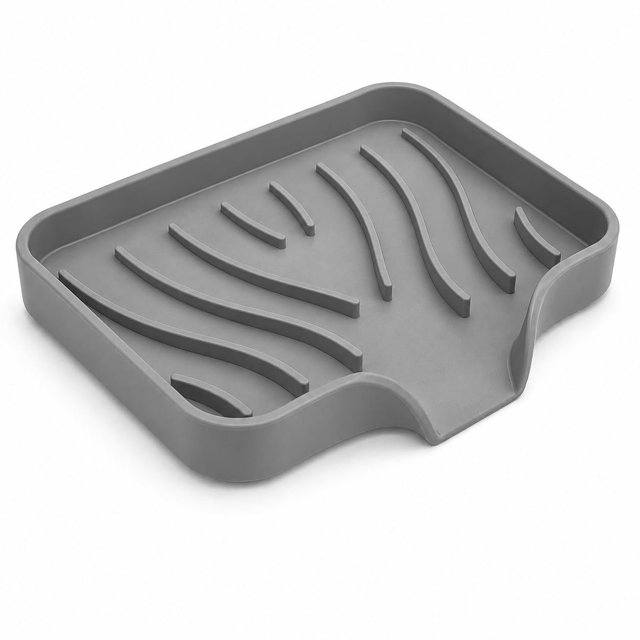 Soap Dish Silicone Self-Draining Non-Slip Holder for Bathroom Kitchen Grey