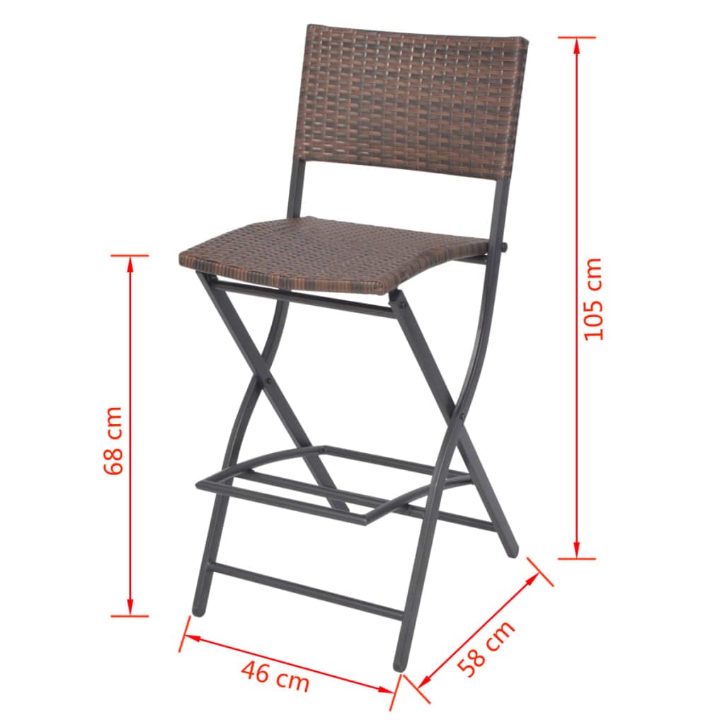 vidaXL Mesa Alta de Bar con Taburetes Jardín 3 Pzas Juego de Muebles Terraza Mesita y Sillas Altas Asienyos de Poli Ratán Sintétco Marrón Tipo Mimbre
