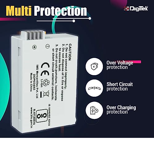Image of DIGITEK (LP-E5) Lithium-ion Rechargeable Battery for Canon Cameras, 1080mAh, 7.4V, 8.0Wh, Eco Friendly, Multi Protection, BIS Approved, Compatible with Canon EOS 1000D, 450D, 500D, Rebel T1i