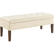Tufted Velvet Storage Bench Ottoman with Nailhead Trim, Lift Top Bedroom Seating, Upholstered End Bed Entryway Accent, Wooden Legs, Safety Hinge Compartment, Hallway Living Room Furniture Cream