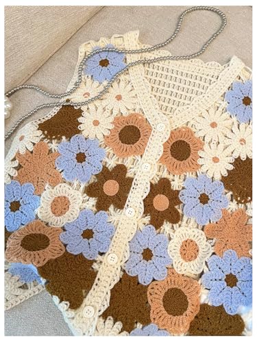 SOLY HUX Girl's Floral Crochet Sweater Vest V Neck Sleeveless Button Down Knit Cardigan4
