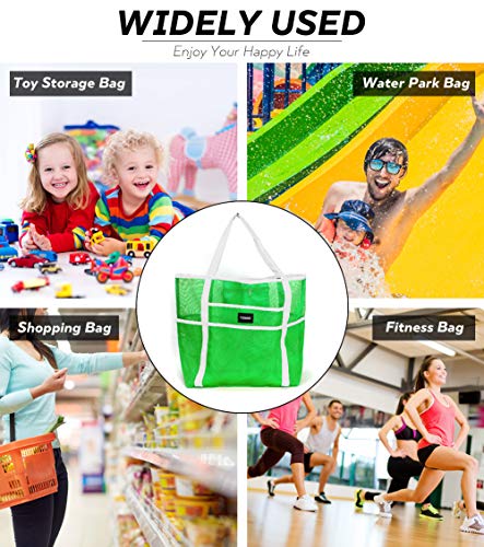 Mesh Beach Bag Tote Bag Grocery Storage Bag Oversized Big XL with Pockets Big Large Foldable Lightweight for Family Pool Green Color