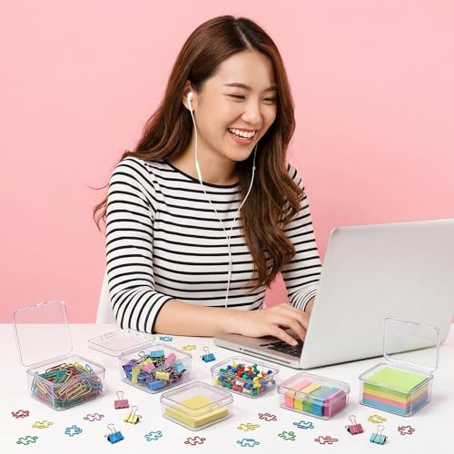 Image of 6 Pcs Mini Plastic Storage Containers Box with Lids, Clear Rectangle Organizer, Small Plastic Case for Collecting Small Items, Beads, Crafts Accessories, Screws (2.16 x 2.16 x 0.79 Inch)