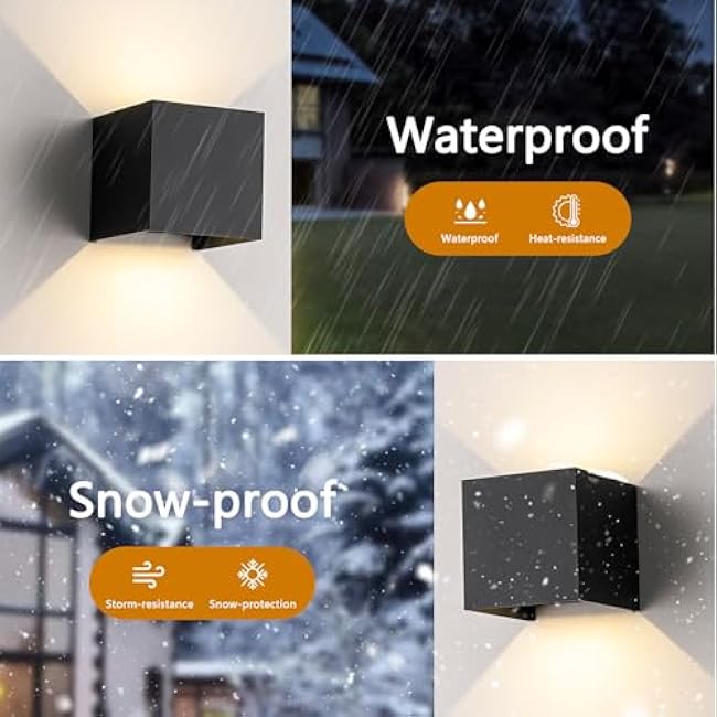 Nigaut Modern Outdoor Wall Light with 3 Modes(3000K&4000K&6500K), 15W IP65 Waterproof Aluminum Outdoor Wall Sconce for Porch with Adjustable Beam Angle LED Exterior/Interior Lighting Fixtures, 2-Pack