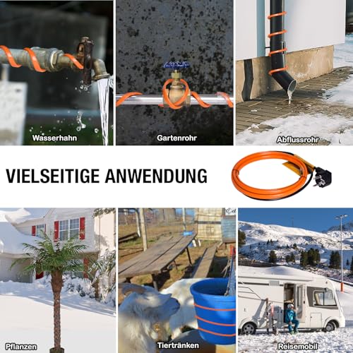 Plutohiker frostschutz heizkabel 12M, Selbstregulierendes temperatur heizkabel für Metall-/Kunststoff wasserleitung,pflanzen,palmen,hausrohren, Dachrinnen, Weidetrögen