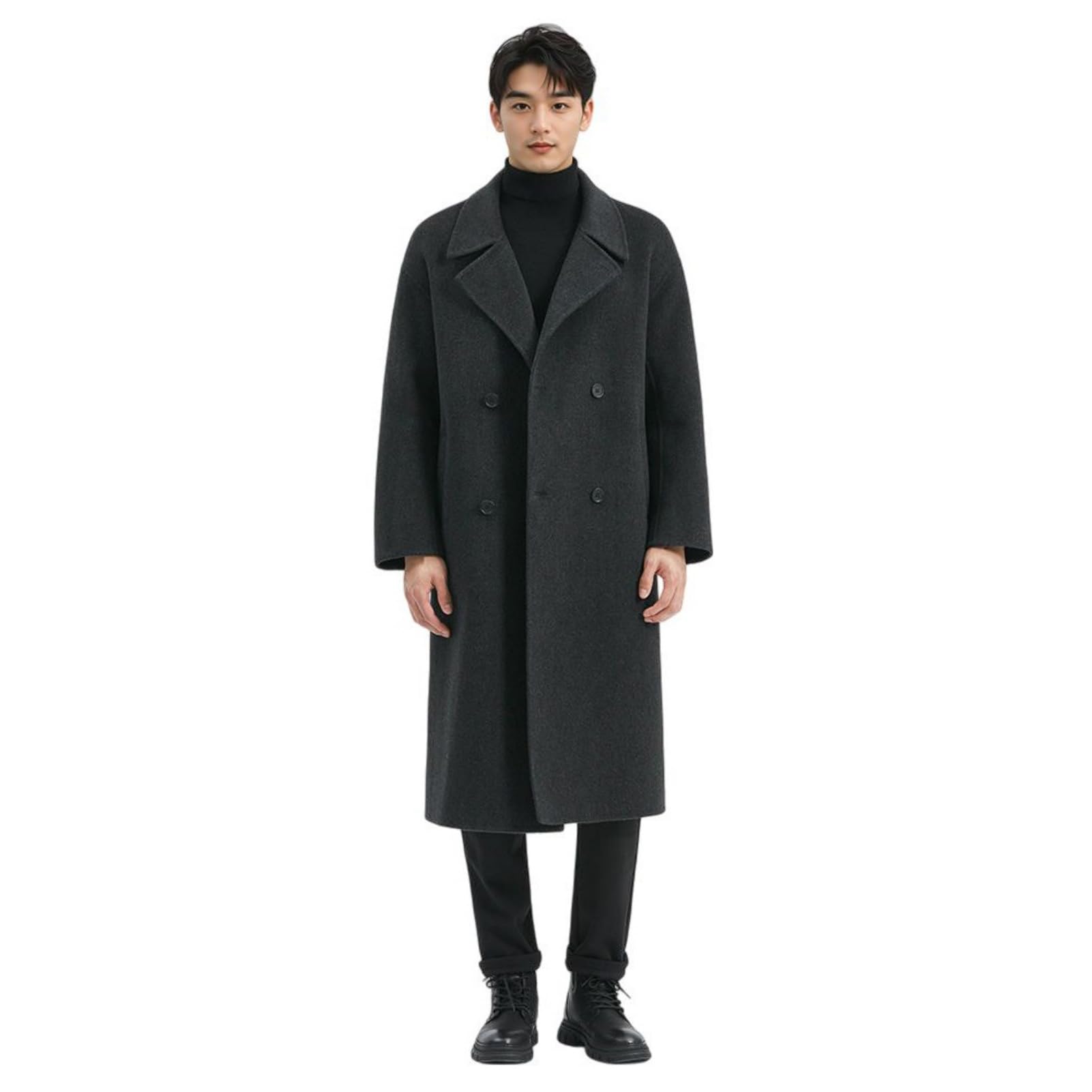 Cappotto casual da uomo Autunno Inverno Lungo Sopra il Ginocchio Double Face Cashmere Lana Suit-collare