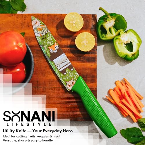 Image of Professional Piece Kitchen Knife Set - High Carbon Stainless Steel Chef, Utility & Santoku Knives with Ergonomic Blue Handles Knife (Dark Green, 3 piece)