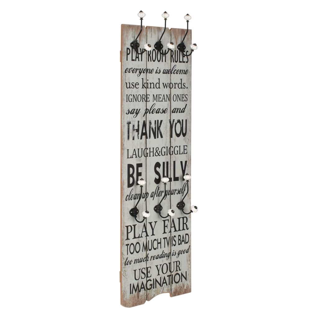 Wieszak ścienny z 6 hakami 120 x 40 cm, metalowe haczyki z płyty MDF, napis w stylu vintage, do wejścia, korytarza, porządku, wieszak na ubrania, wieszak na ubrania