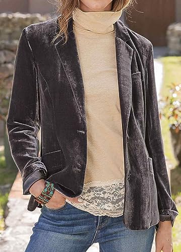 futurino Women's Velvet Solid Color Fashion Casual Blazer Jacket3