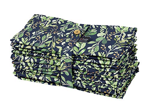S4Sassy Bleu Feuilles Flex Coton Cuisine Cocktail Décoratif Diner Imprimé Serviettes en Tissu De Vacances 18 x 18 Pouce - Pack de 12 Cover
