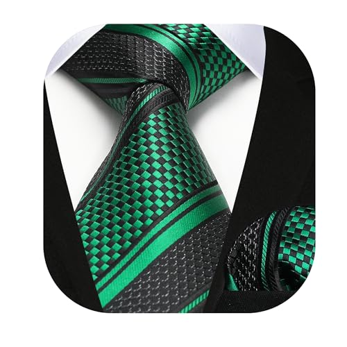 Image of HISDERN Stripe Tie Mens Ties with Pocket Square Set Classic 3.4'' Silk Formal Necktie Handkerchief for Business Wedding