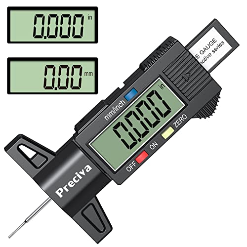 Preciva Reifen Profiltiefenmesser Reifenprofilmesser Auto Tiefenmesser Motorrad Profilmesser Messchieber LCD Display mit Ersatzbatterie, 0-25 mm (schwarz)